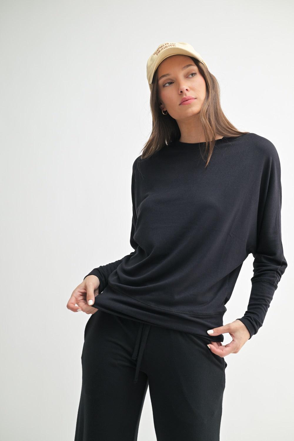 MONO B Soft Knit Athletic Sweater - BLACK on Simply Obsessed