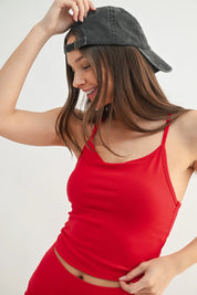 MONO B Spaghetti Strap Active Tank Top - CHERRY on Simply Obsessed