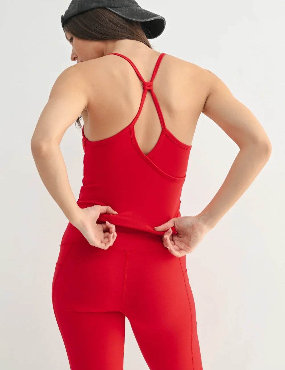 MONO B Spaghetti Strap Active Tank Top - CHERRY on Simply Obsessed