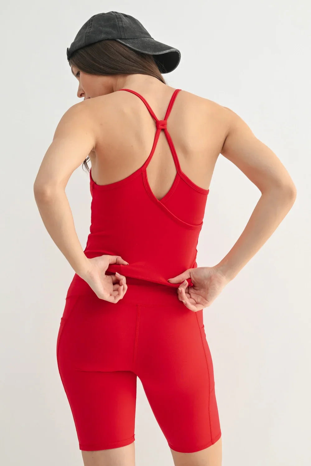 MONO B Spaghetti Strap Active Tank Top - CHERRY on Simply Obsessed