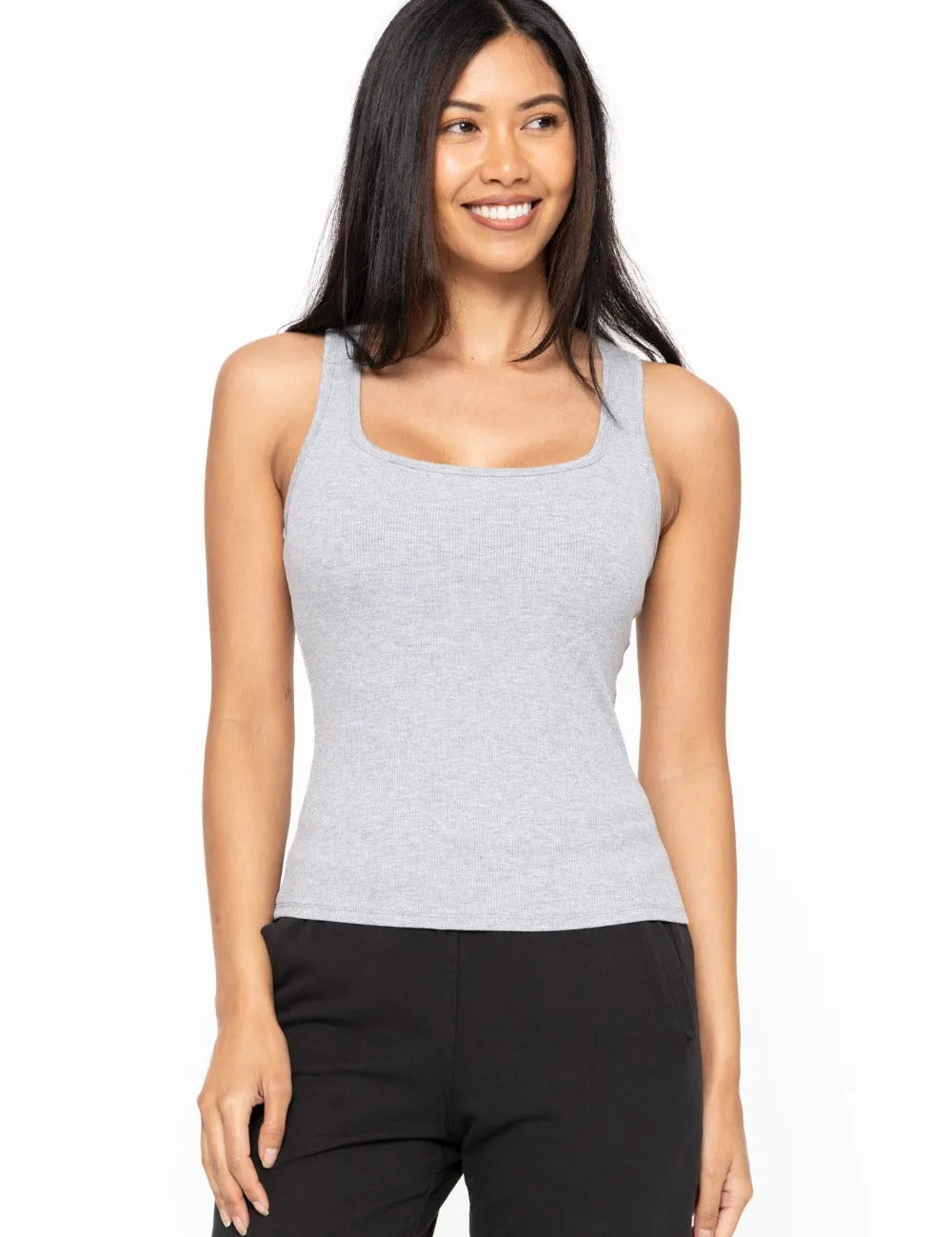 MONO B Square Neck Micro-Ribbed Tank Top on Simply Obsessed