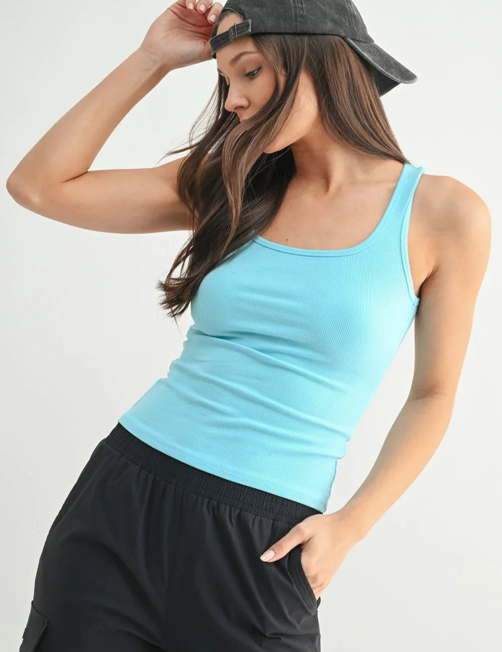 MONO B Square Neck Micro-Ribbed Tank Top on Simply Obsessed