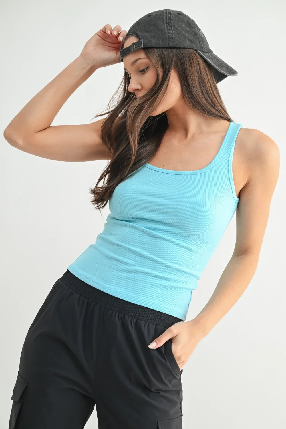 MONO B Square Neck Micro-Ribbed Tank Top on Simply Obsessed