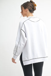 MONO B Stitch Accent Long Sleeve Sweater - WHITE/BLACK on Simply Obsessed