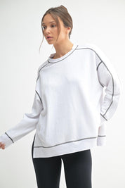 MONO B Stitch Accent Long Sleeve Sweater - WHITE/BLACK on Simply Obsessed