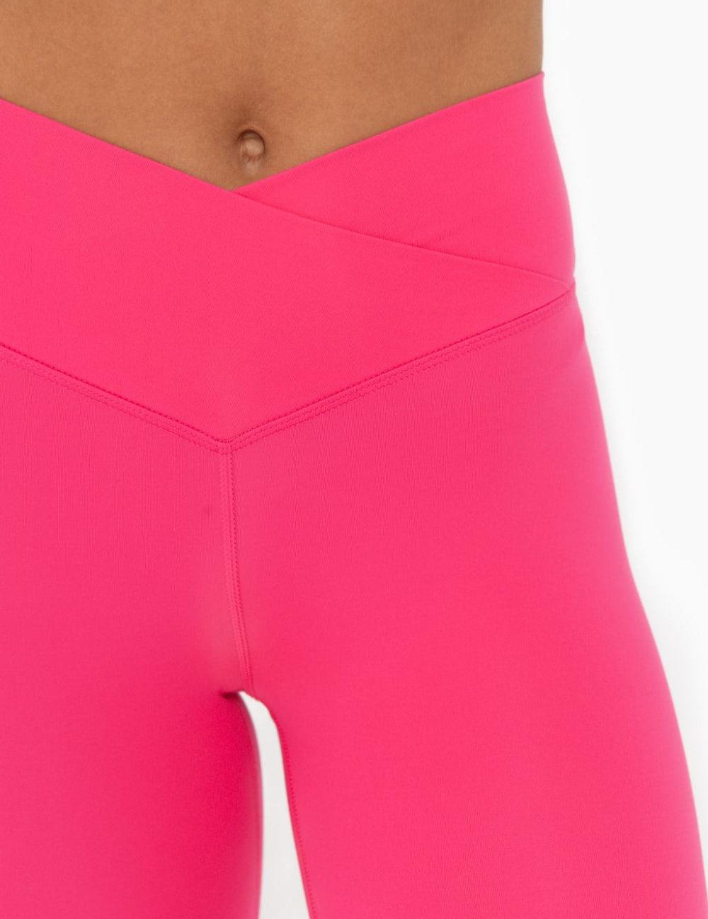 MONO B Venice Crossover Waist Biker Shorts - HOT PINK on Simply Obsessed