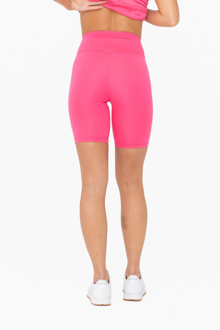 MONO B Venice Crossover Waist Biker Shorts - HOT PINK on Simply Obsessed