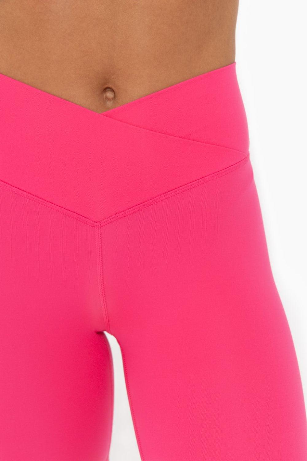 MONO B Venice Crossover Waist Biker Shorts - HOT PINK on Simply Obsessed