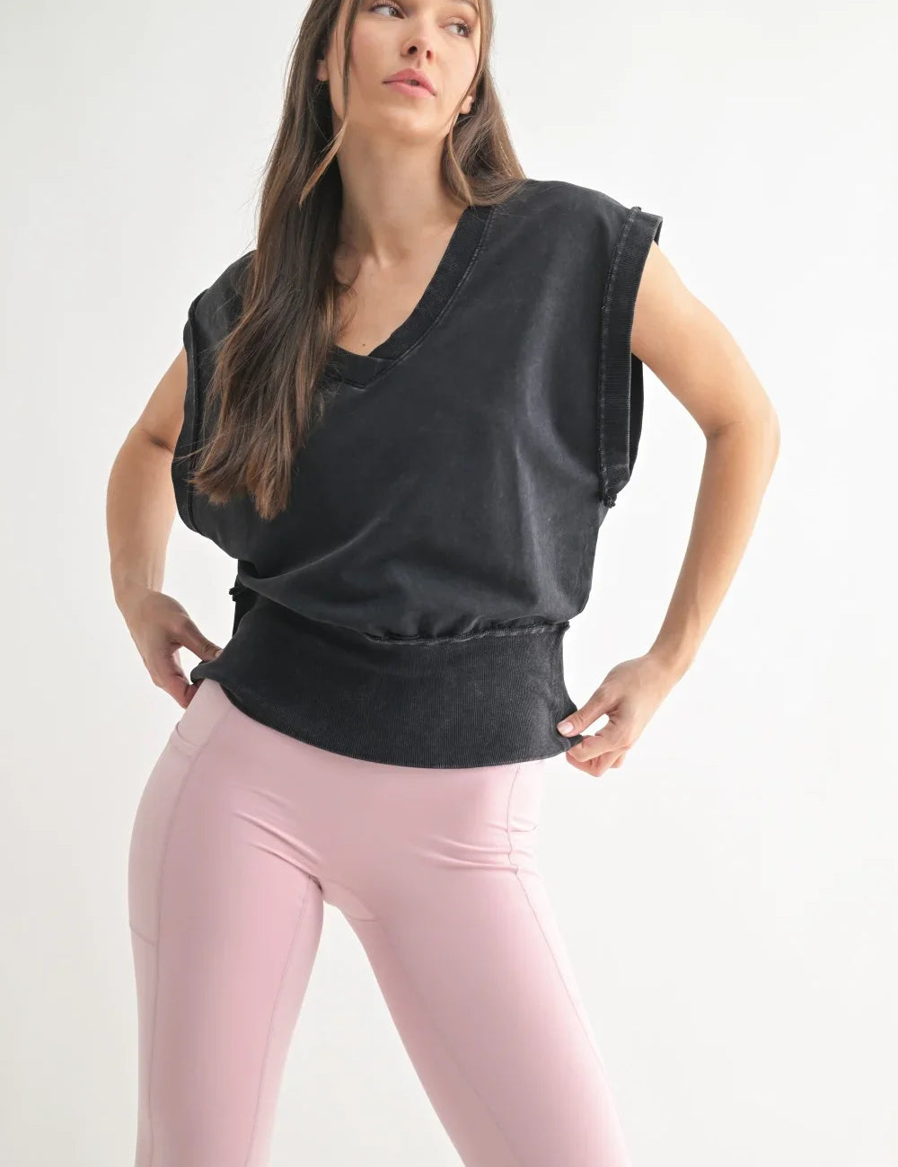 MONO B Vintage Stone V-Neck Vest on Simply Obsessed