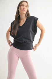 MONO B Vintage Stone V-Neck Vest on Simply Obsessed