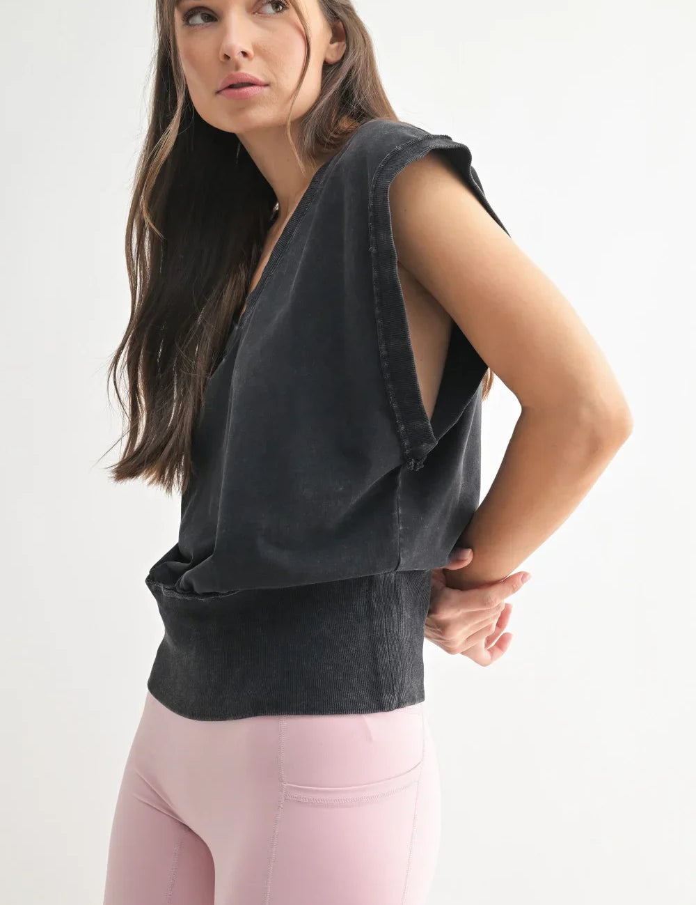 MONO B Vintage Stone V-Neck Vest on Simply Obsessed