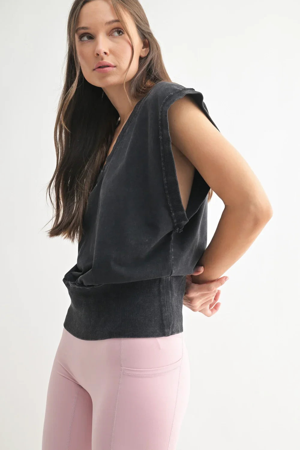 MONO B Vintage Stone V-Neck Vest on Simply Obsessed