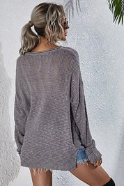 MS Oversized V-Neck Sweater - GREY on Simply Obsessed