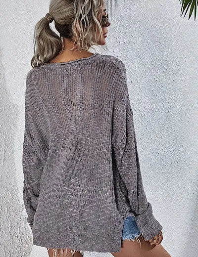 MS Oversized V-Neck Sweater - GREY on Simply Obsessed