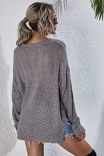 MS Oversized V-Neck Sweater - GREY on Simply Obsessed