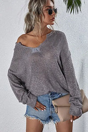MS Oversized V-Neck Sweater - GREY on Simply Obsessed