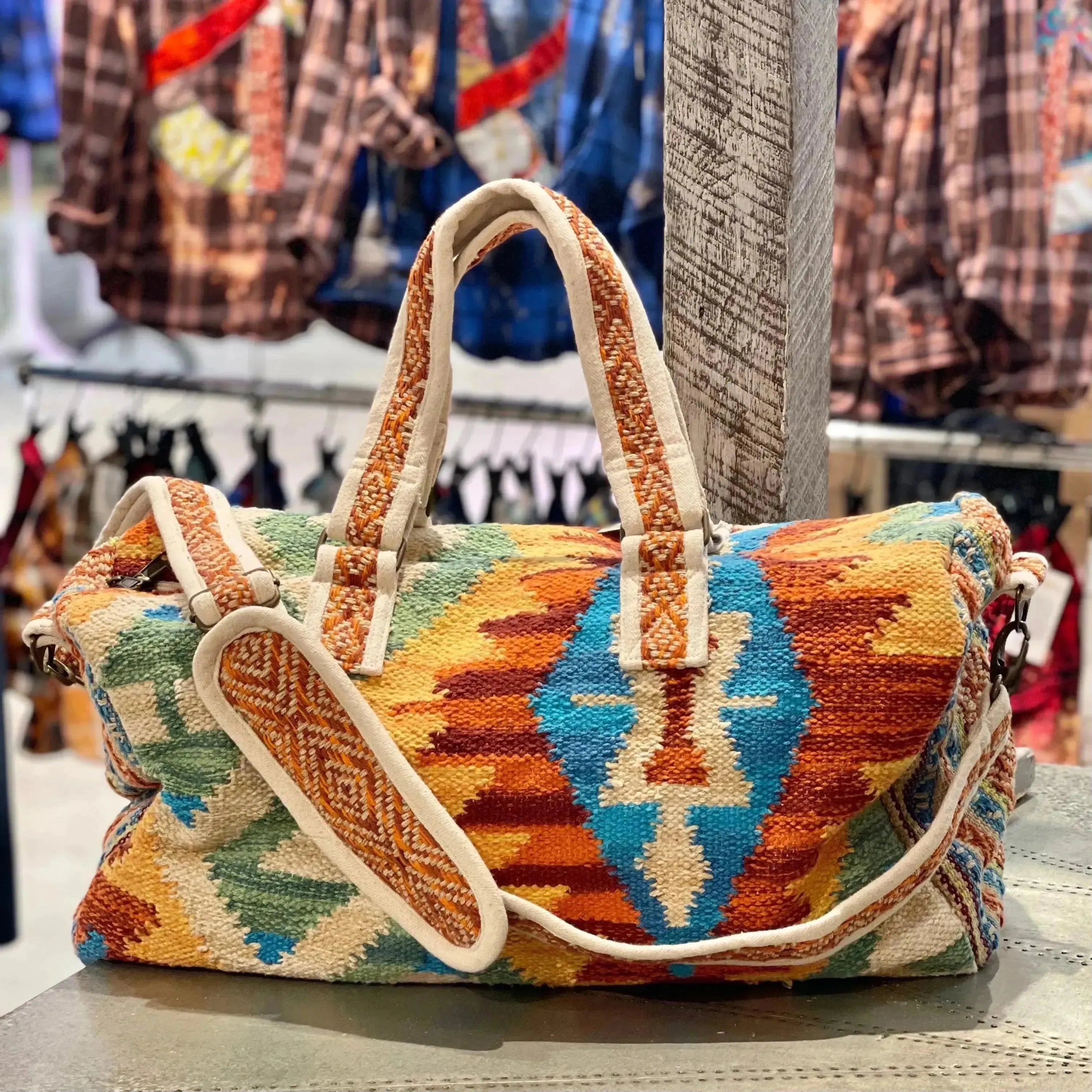 Multi Boho Hippie Pattern Duffle on Simply Obsessed