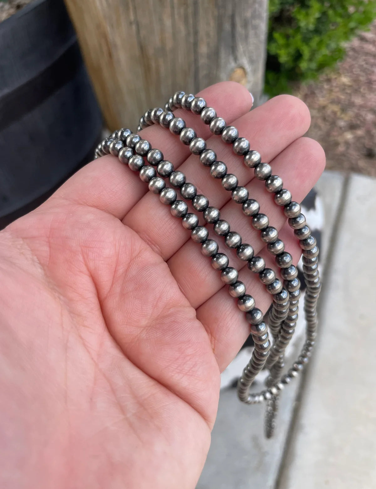 NIZHONI Cassidy Collection Handmade Sterling Silver 5mm Beaded Necklace 60” on Simply Obsessed