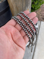 NIZHONI Cassidy Collection Handmade Sterling Silver 5mm Beaded Necklace 60” on Simply Obsessed