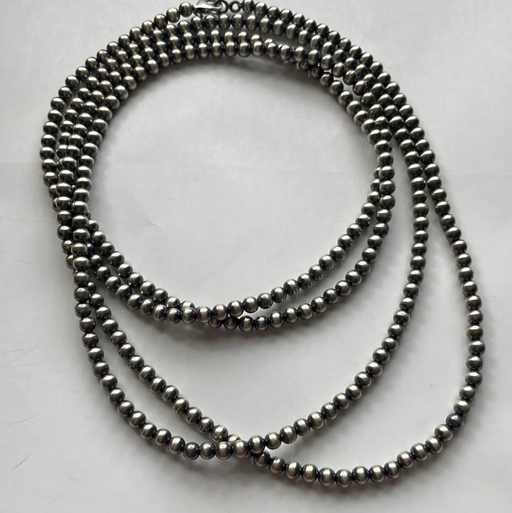 NIZHONI Cassidy Collection Handmade Sterling Silver 5mm Beaded Necklace 60” on Simply Obsessed