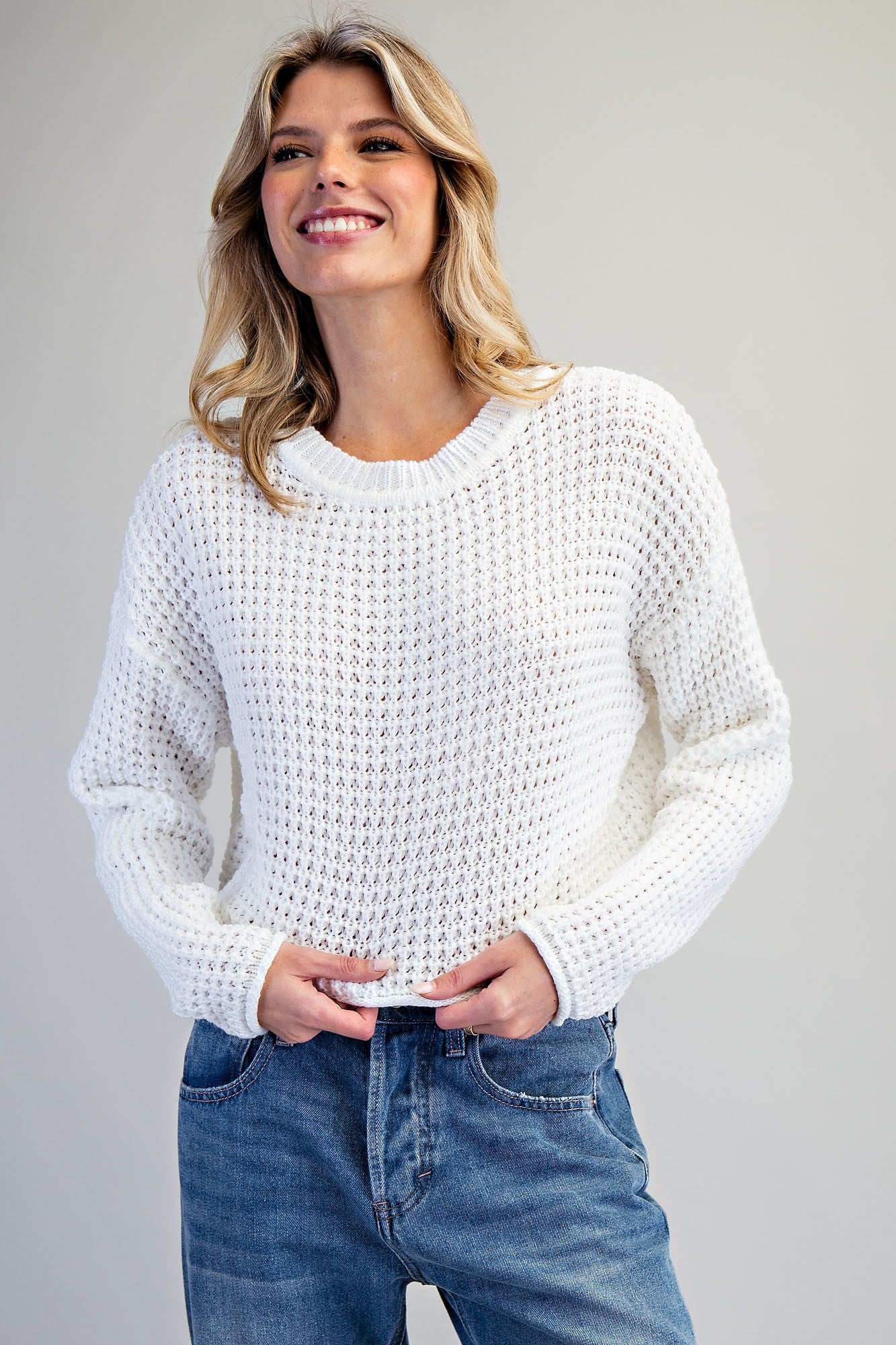 EESOME Cropped Long Sleeve Sweater Top