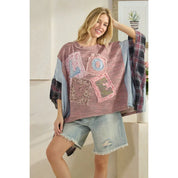 OLI + HALI Love Patched Fabric Mix Top - PINK on Simply Obsessed
