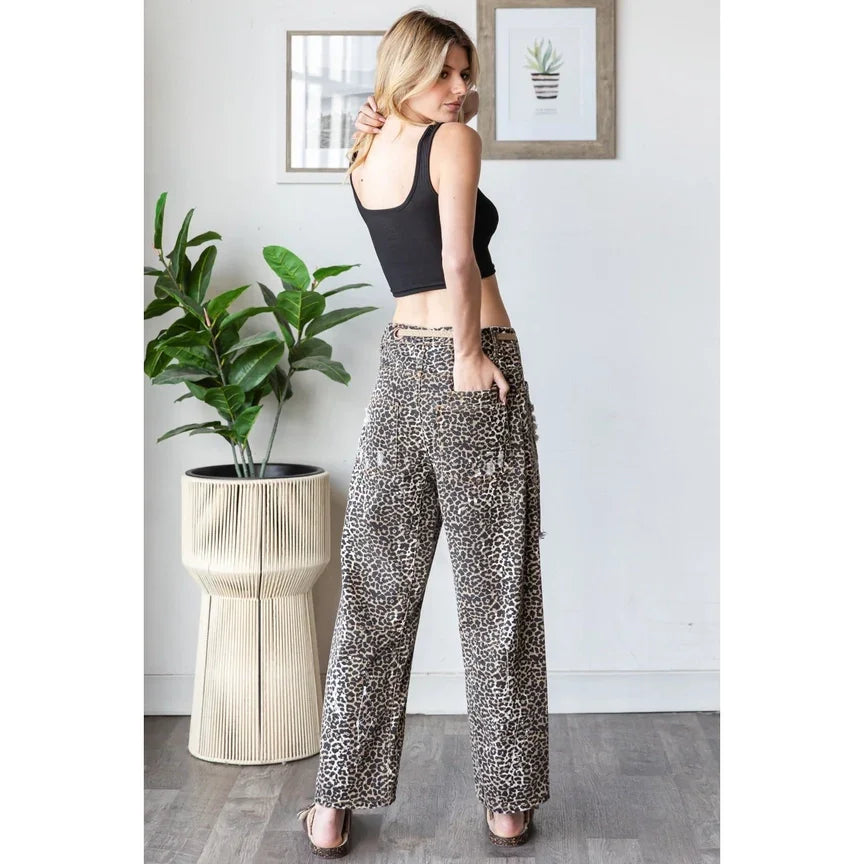 OLI + HALI Washed Distressed Camouflage Pants - BROWN LEOPARD on Simply Obsessed