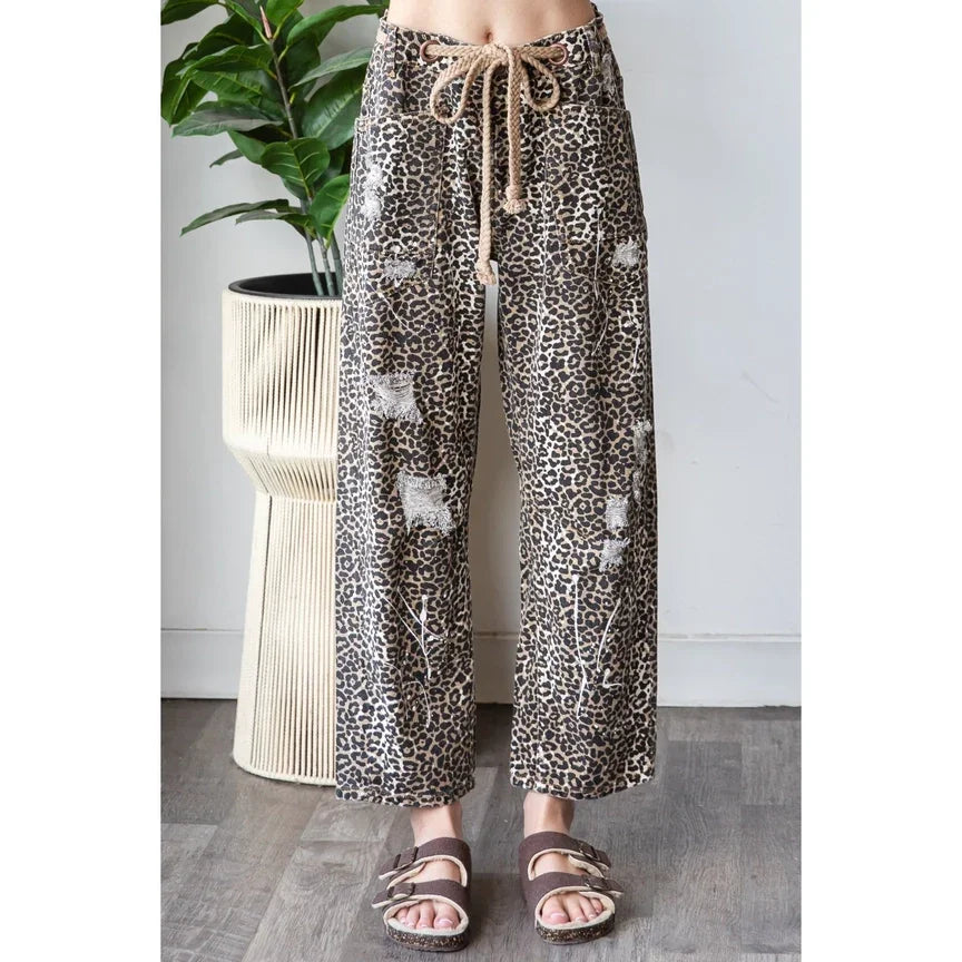 OLI + HALI Washed Distressed Camouflage Pants - BROWN LEOPARD on Simply Obsessed