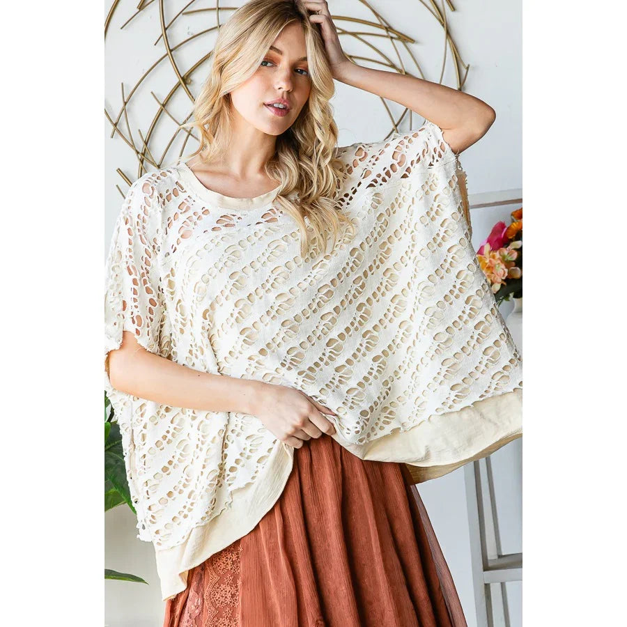 OLI + HALI Washed Distressed Layered Tee - CREAM on Simply Obsessed