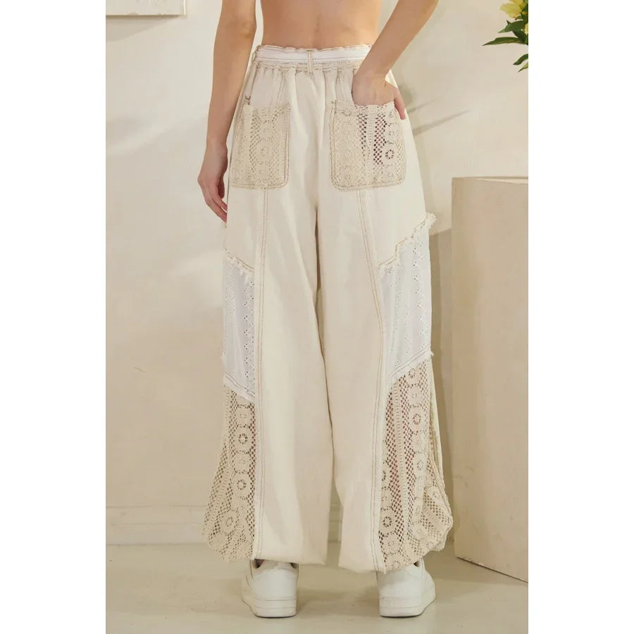 OLI + HALI Washed Fabric Mix Pants - CREAM on Simply Obsessed