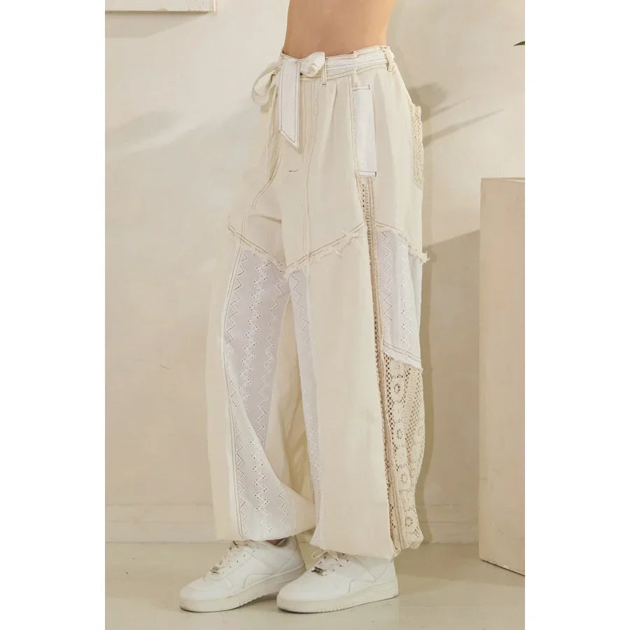 OLI + HALI Washed Fabric Mix Pants - CREAM on Simply Obsessed