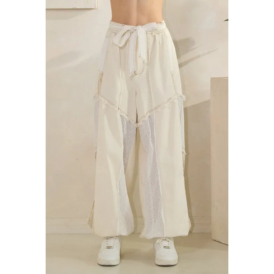 OLI + HALI Washed Fabric Mix Pants - CREAM on Simply Obsessed
