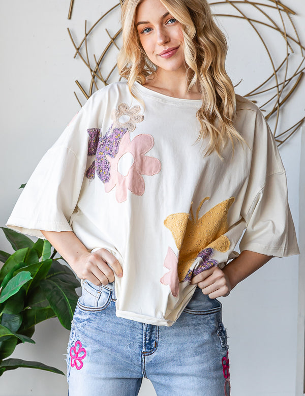 OLI + HALI Washed Flower + Butterfly Top - CREAM on Simply Obsessed