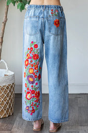 OLI + HALI Washed Flower Embroidery Jeans on Simply Obsessed