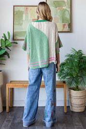 OLI + HALI Washed Knit Lace Mix Top - GREEN on Simply Obsessed
