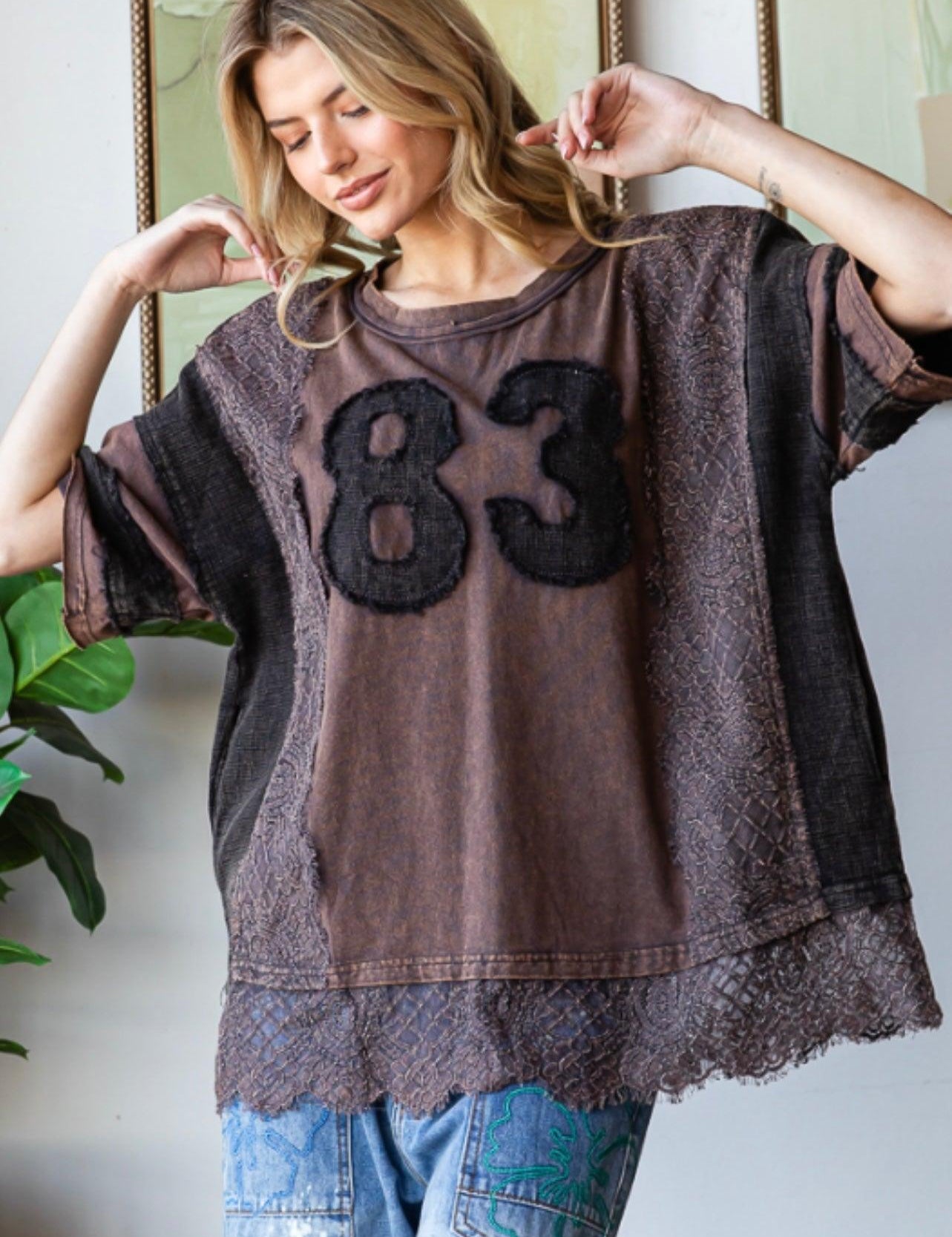 OLI + HALI Washed Lace Mix Tee on Simply Obsessed