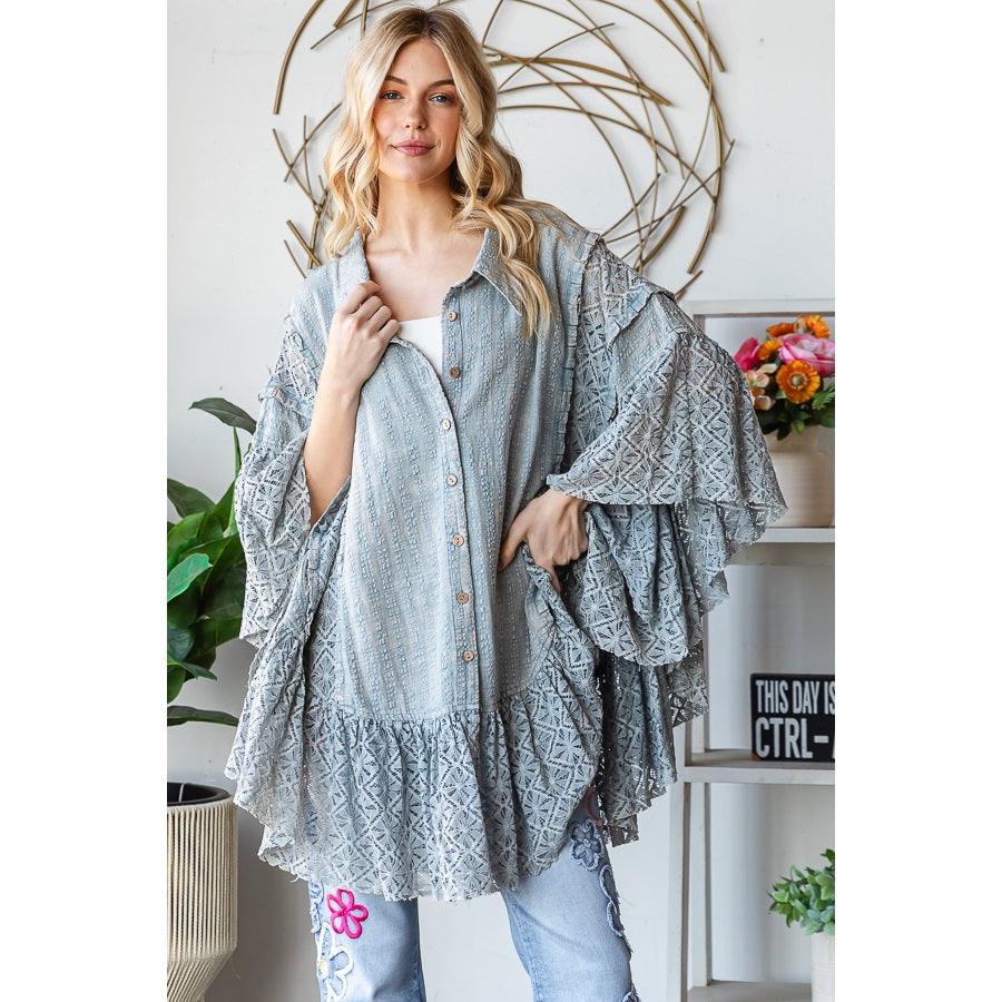 OLI + HALI Washed Lace Ruffle Front Shirt on Simply Obsessed