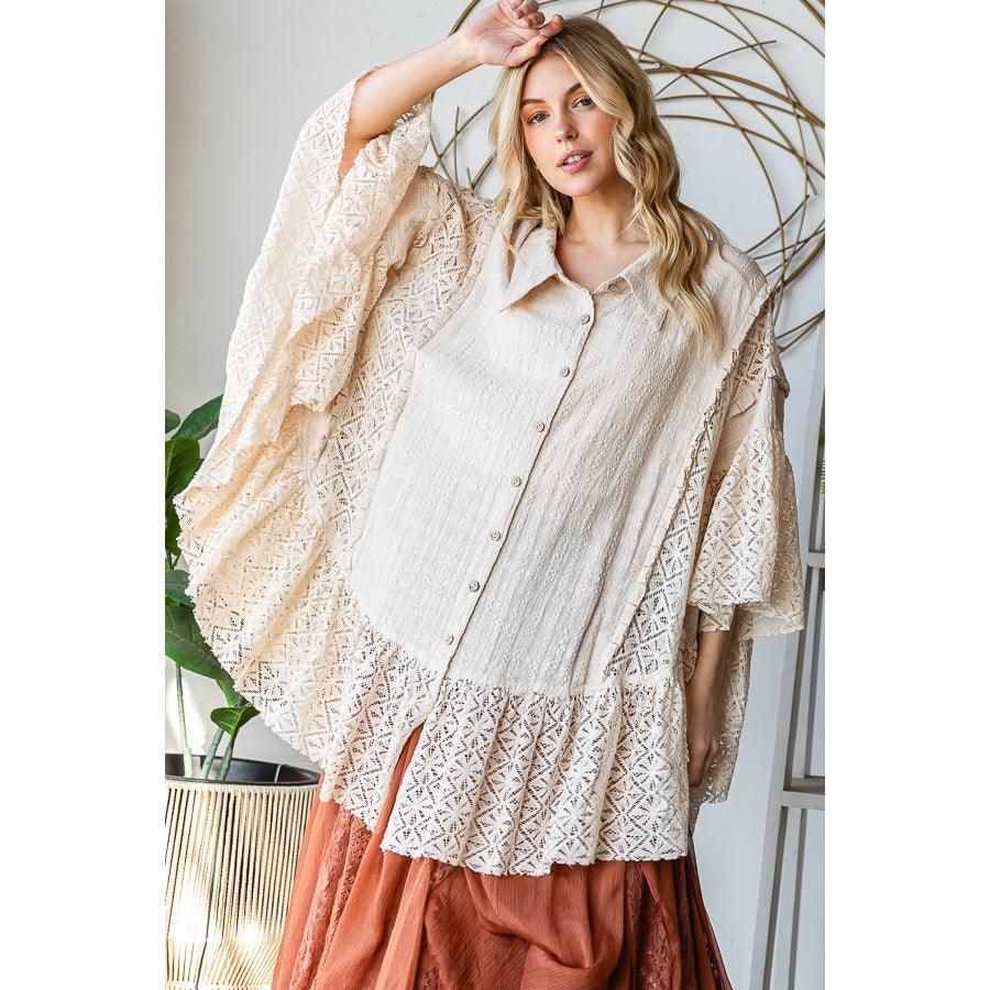 OLI + HALI Washed Lace Ruffle Front Shirt on Simply Obsessed