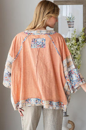 OLI + HALI Washed Multi Print Patchwork Oversized Top - PEACH on Simply Obsessed