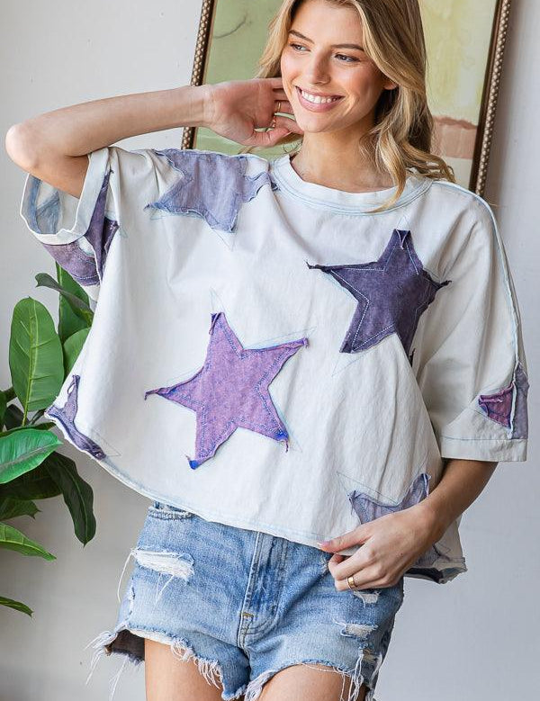 OLI + HALI Washed Star Patch Oversized Tee on Simply Obsessed