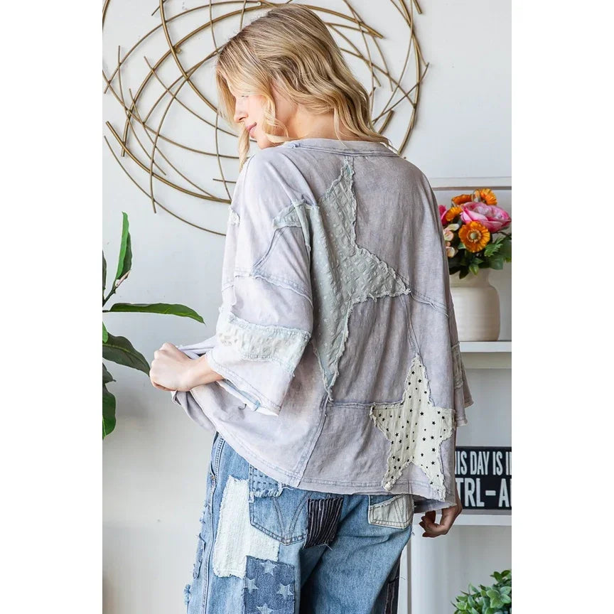 OLI + HALI Washed Star Patch Top - BLUE on Simply Obsessed