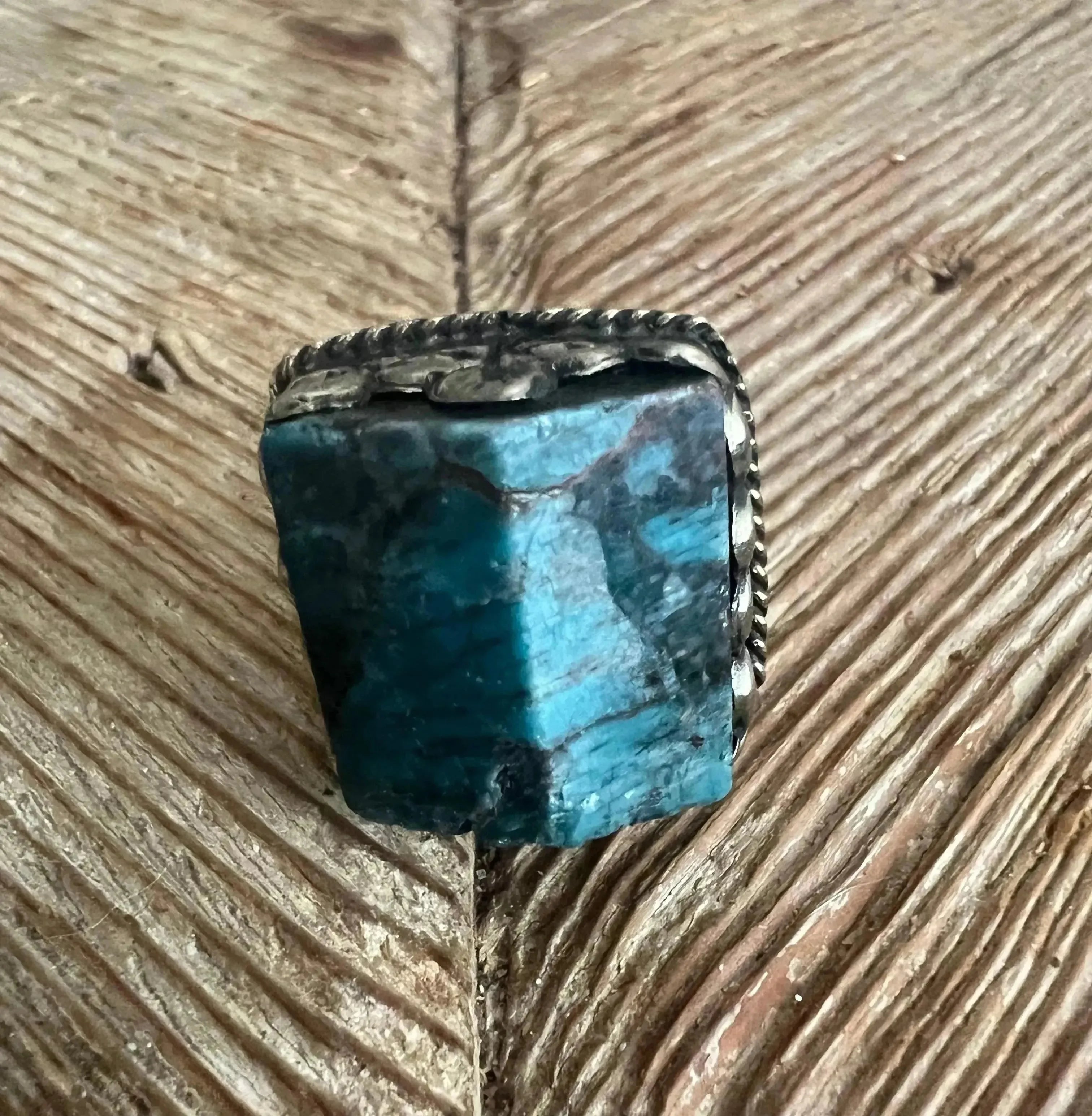 One of a Kind Adjustable Tibetan Silver Blue Apatite Ring on Simply Obsessed