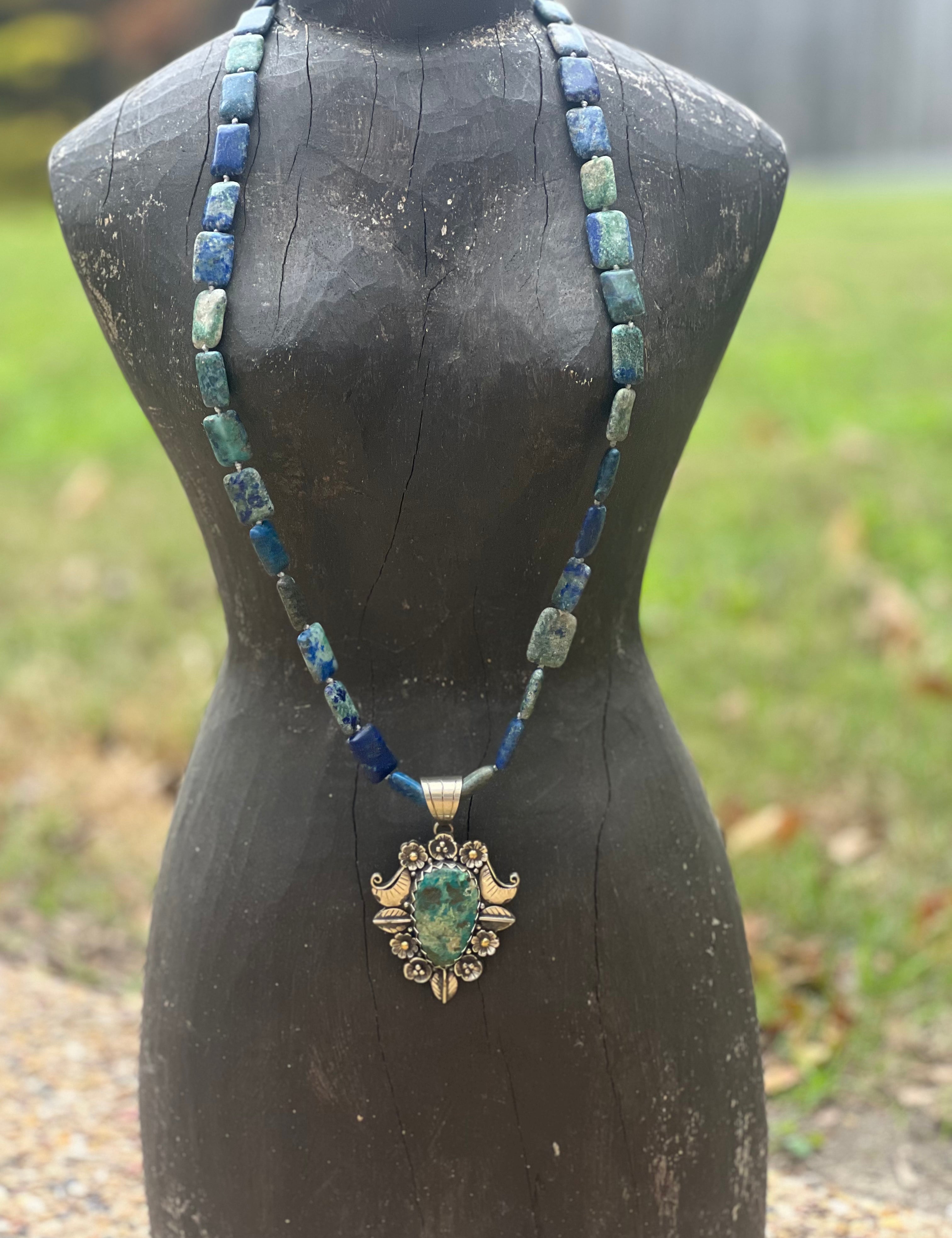 One of a Kind Blue Azurite Tibetan Silver African Turquoise Necklace on Simply Obsessed