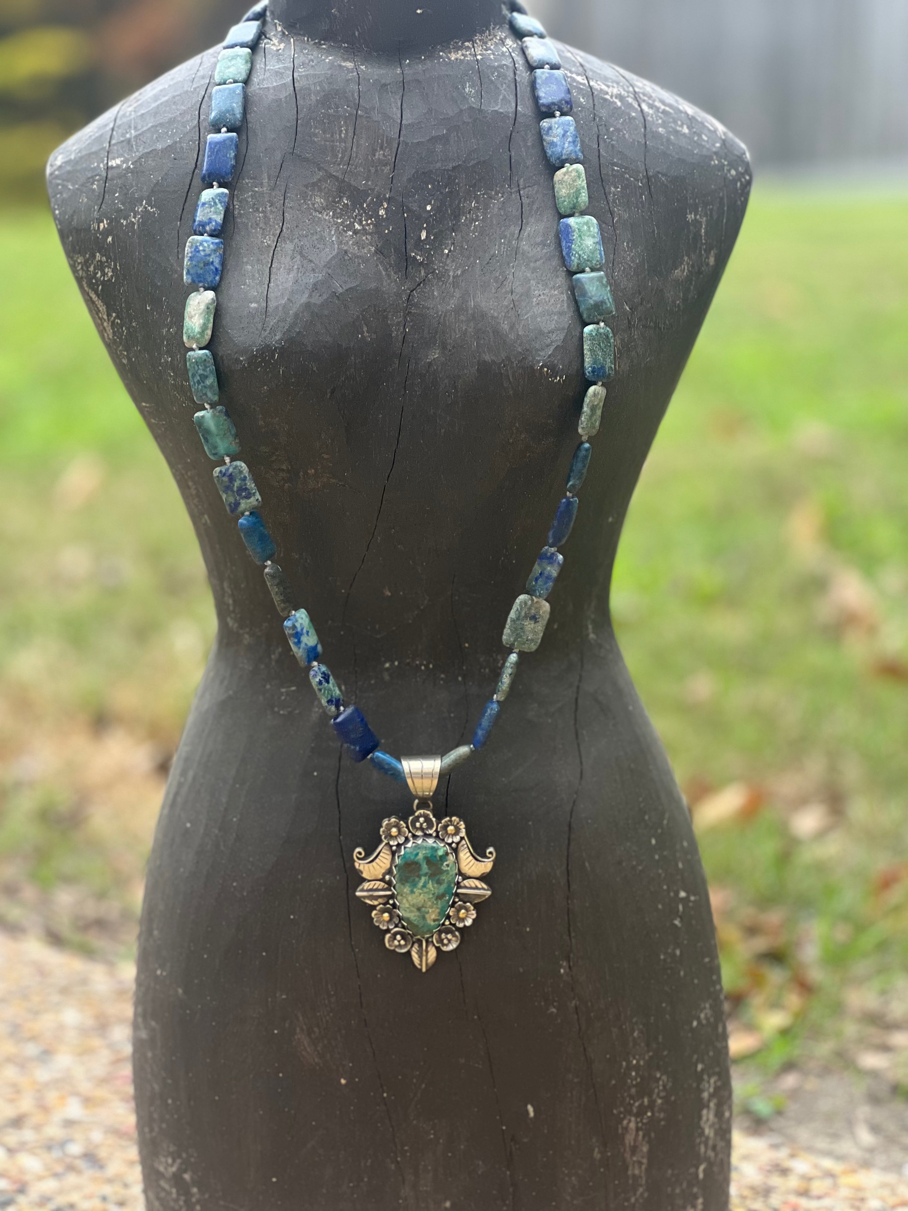 One of a Kind Blue Azurite Tibetan Silver African Turquoise Necklace on Simply Obsessed