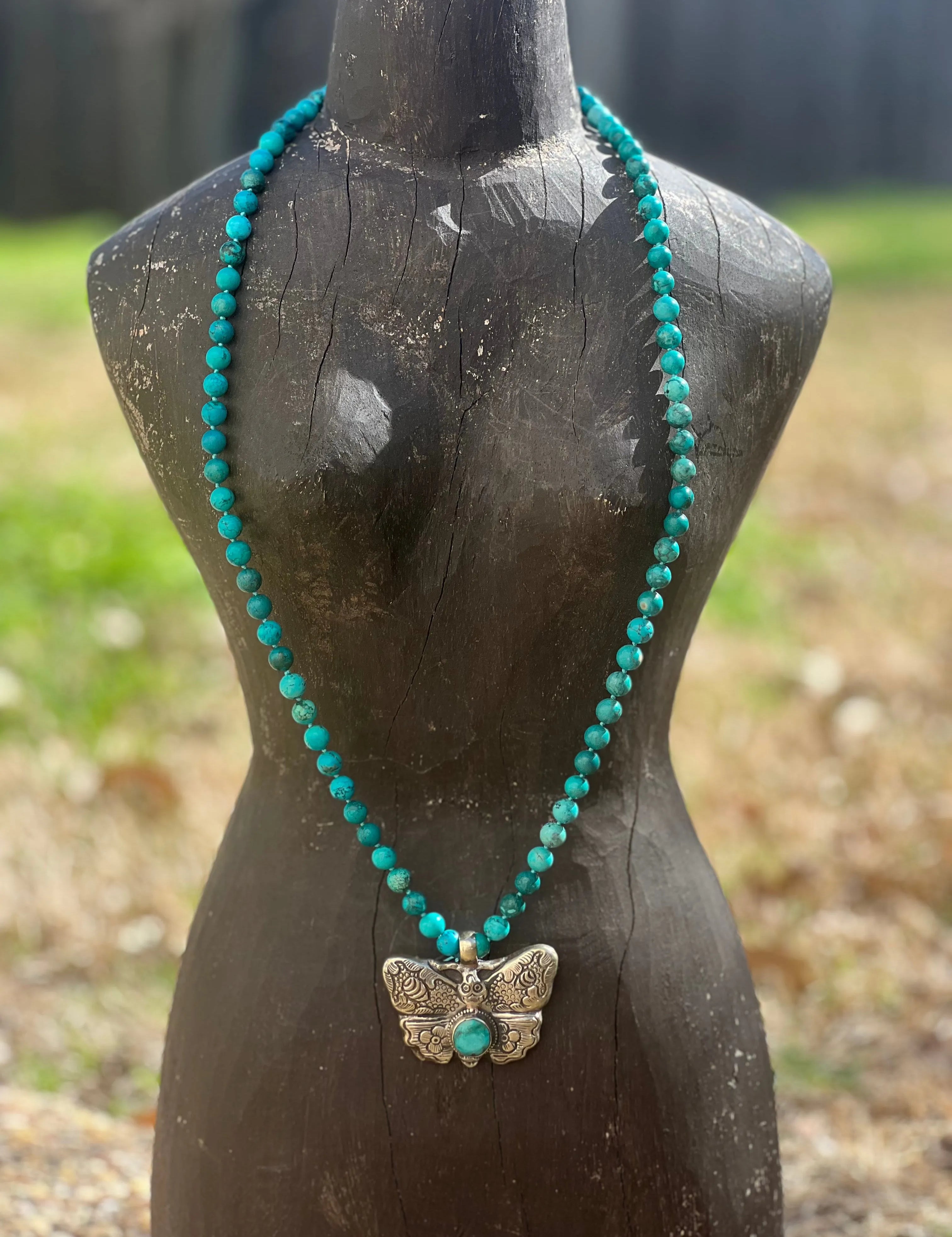 One of a Kind Chrysocolla & Tibetan Silver Butterfly Necklace on Simply Obsessed
