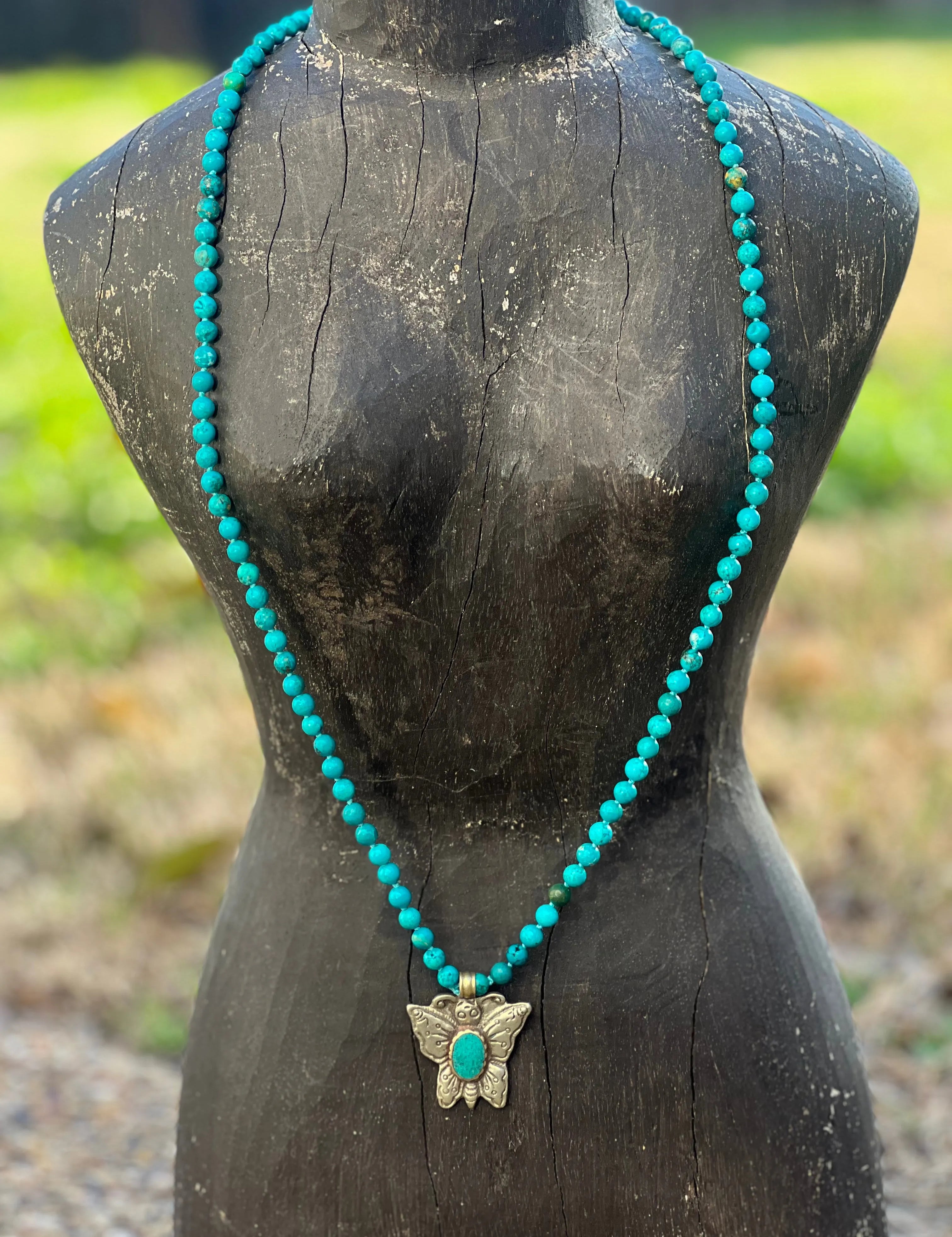 One of a Kind Chrysocolla & Tibetan Silver Butterfly Necklace on Simply Obsessed