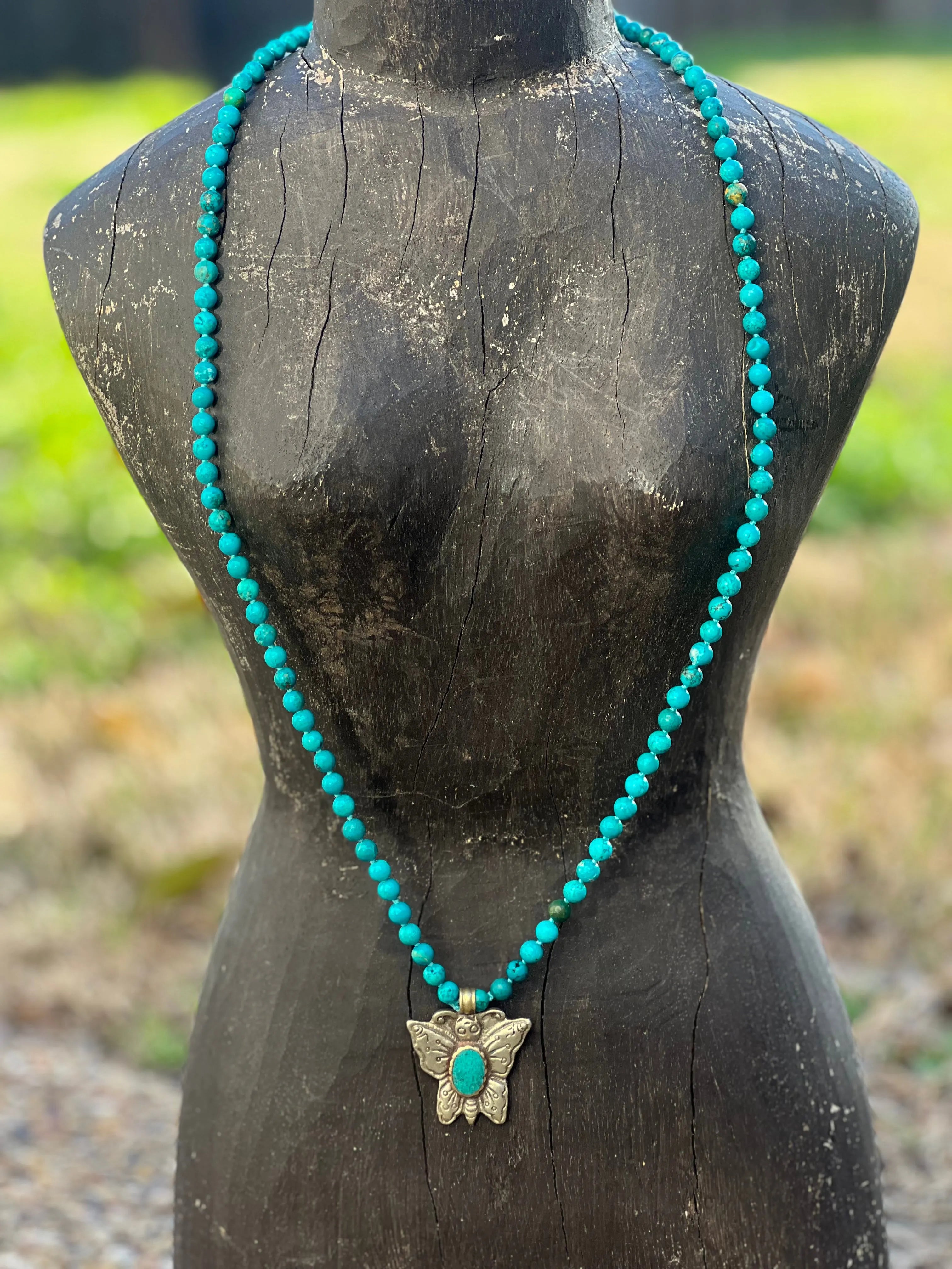 One of a Kind Chrysocolla & Tibetan Silver Butterfly Necklace on Simply Obsessed