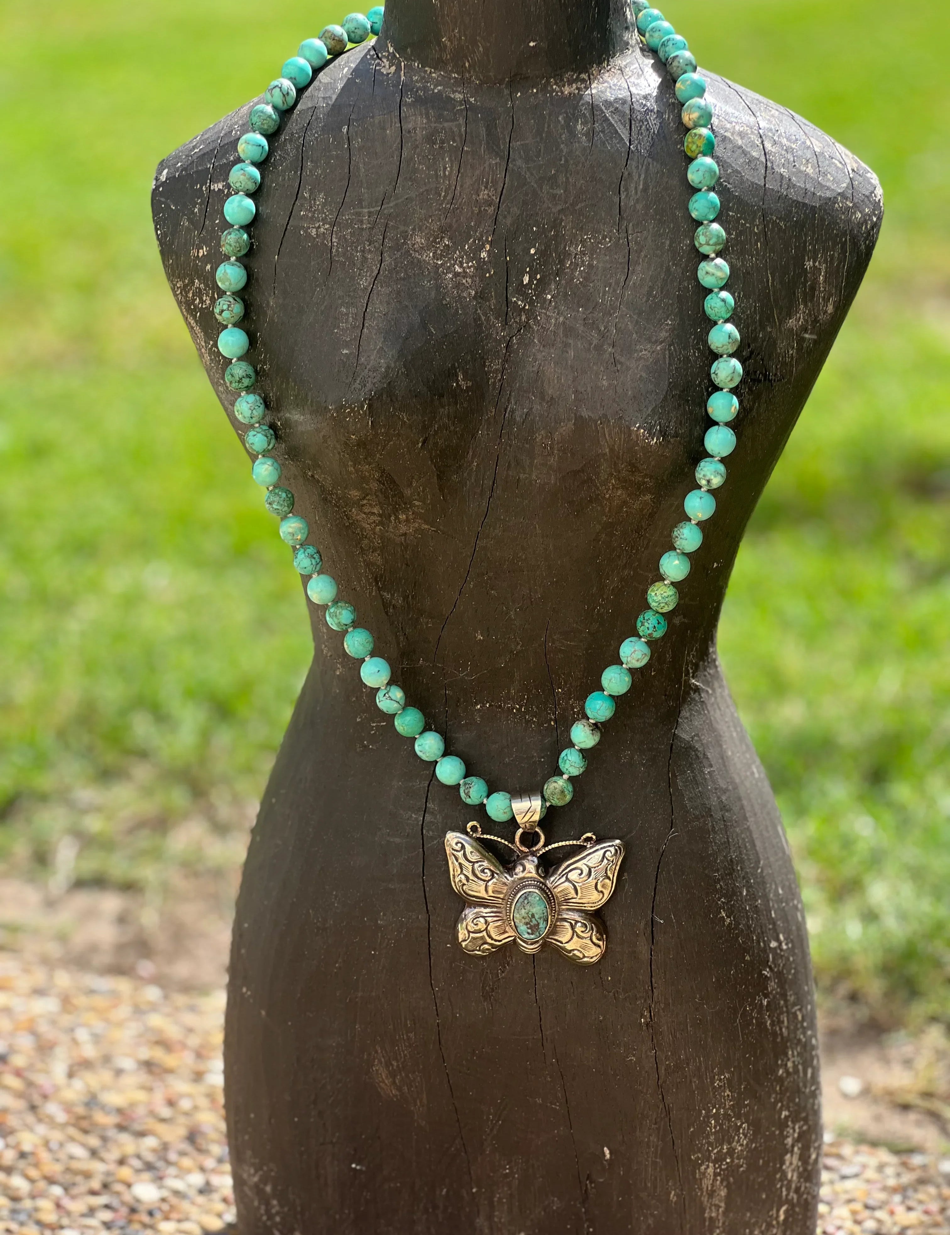 One of a Kind Chrysoprase Tibetan Silver Butterfly Necklace on Simply Obsessed