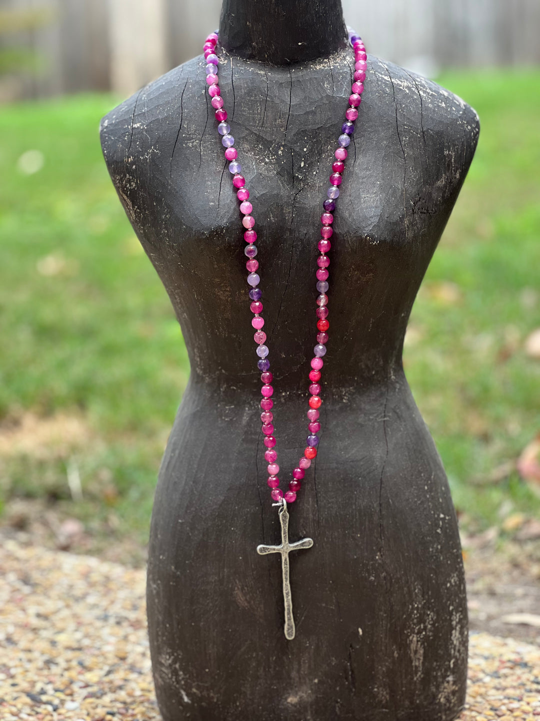 One of a Kind Dyed Jade Cross Hand Knotted Necklace on Simply Obsessed