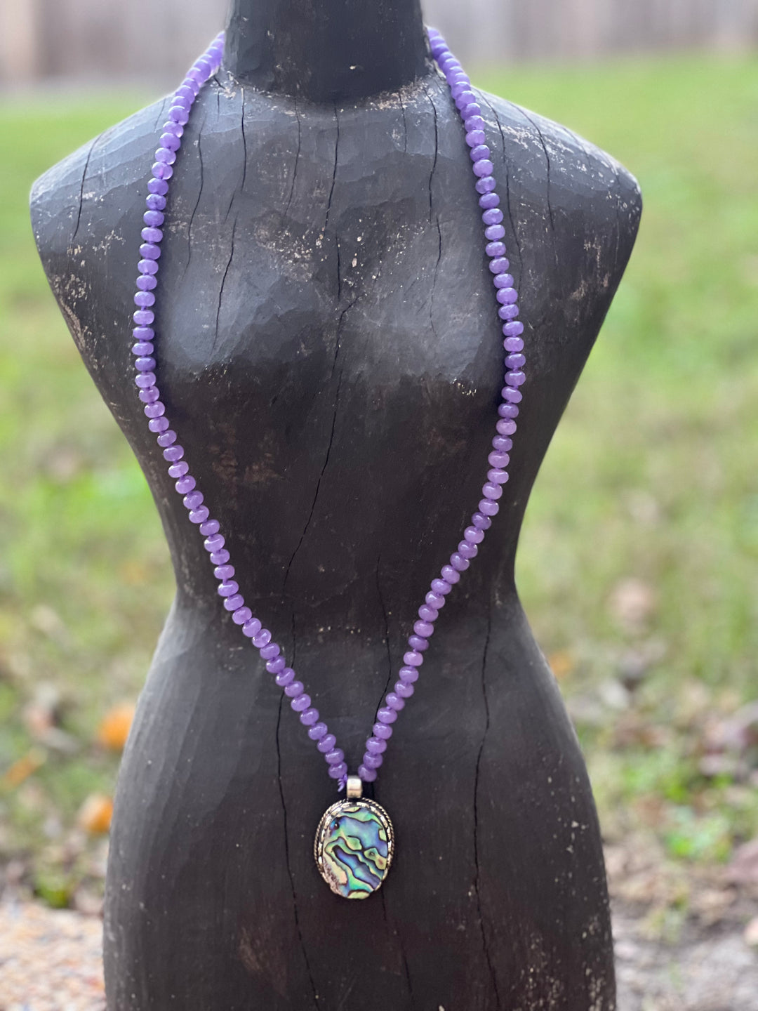 One of a Kind Dyed Jade Purple Tibetan Silver Abalone Necklace on Simply Obsessed